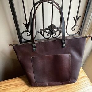 Portland Leather zip top tote